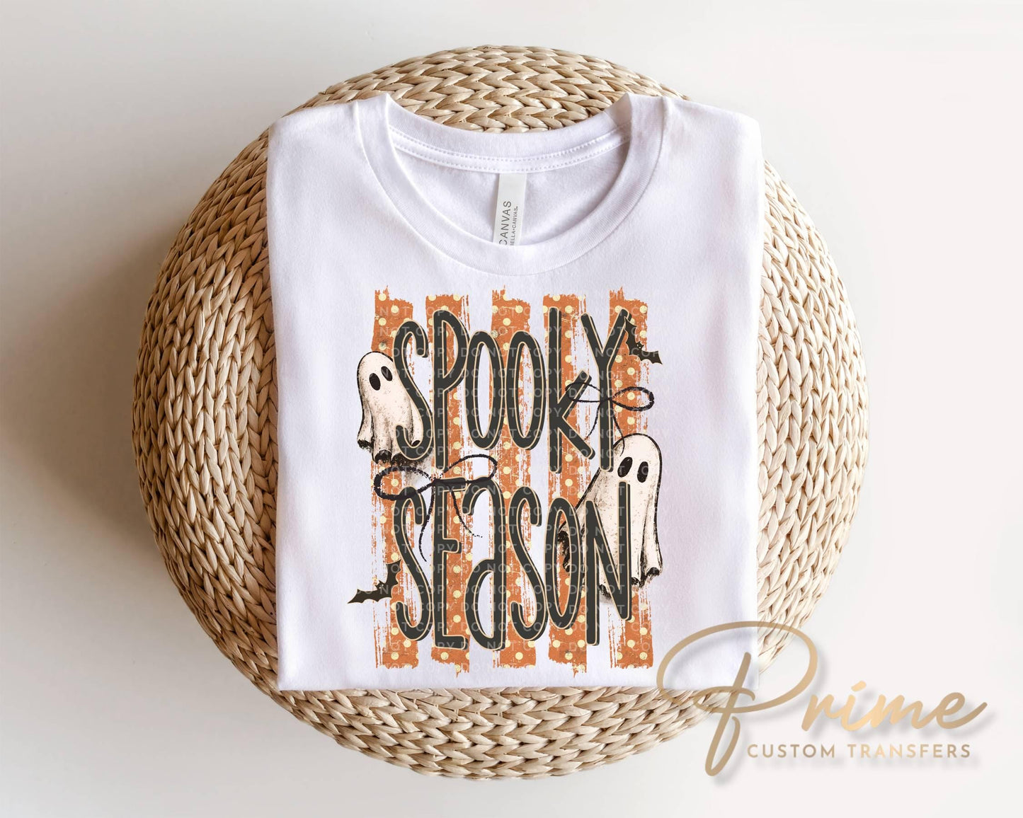 Spooky Season DTF Transfer, Ready to Press, Striped Halloween Ghost Tshirt Design