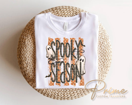 Spooky Season DTF Transfer, Ready to Press, Striped Halloween Ghost Tshirt Design