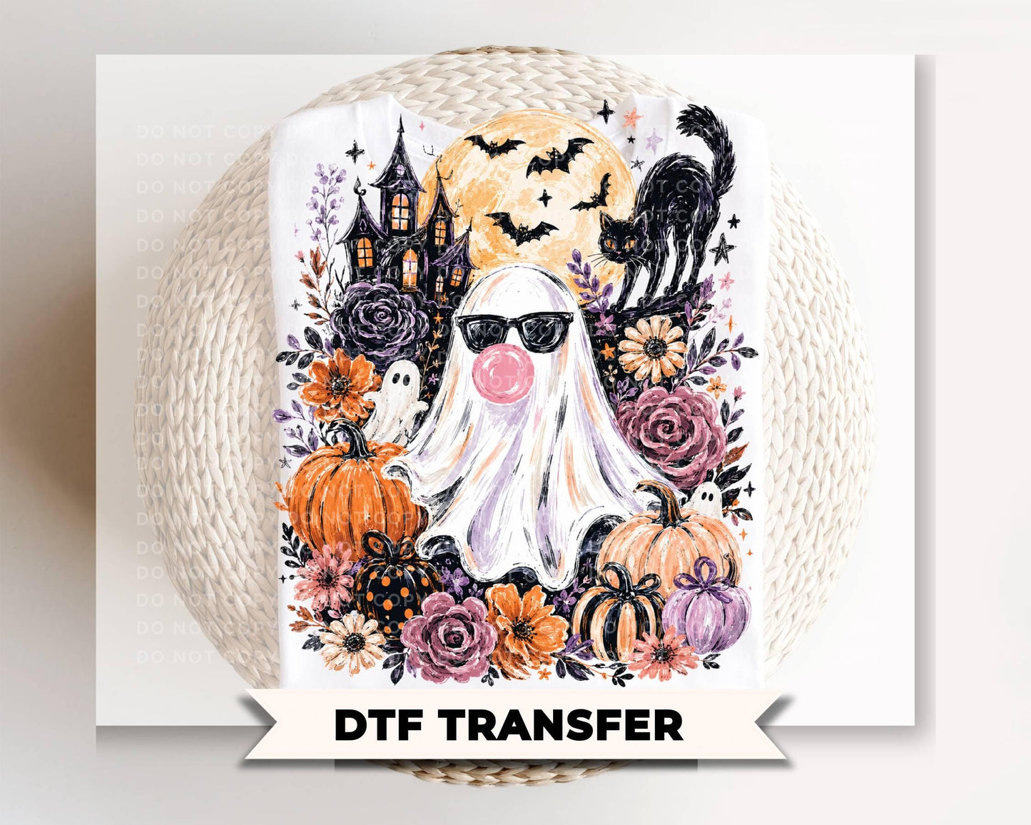 Ghost Blowing Bubble Gum DTF Transfer, Ready to Press, Halloween Tshirt Design
