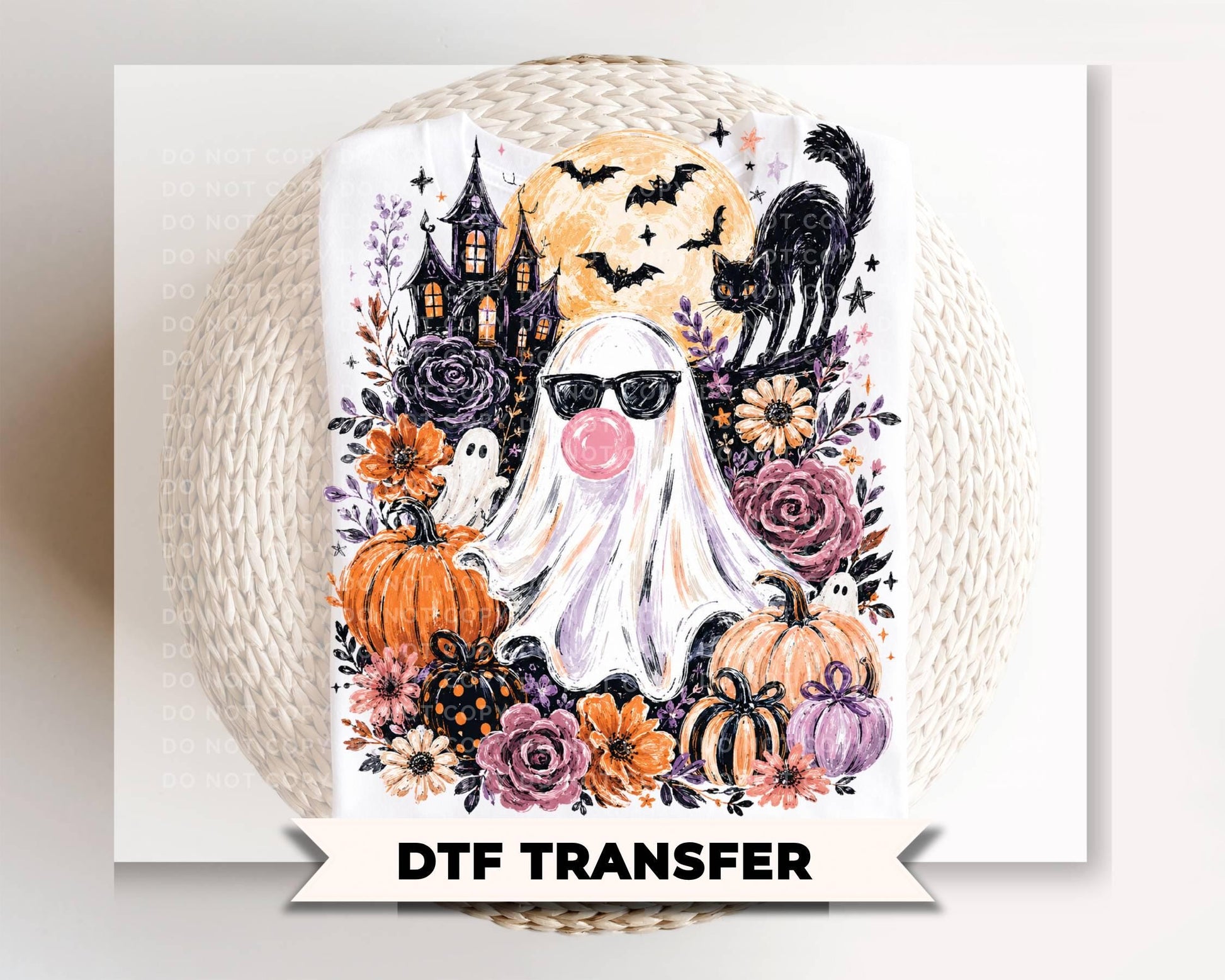 Ghost Blowing Bubble Gum DTF Transfer, Ready to Press, Halloween Tshirt Design