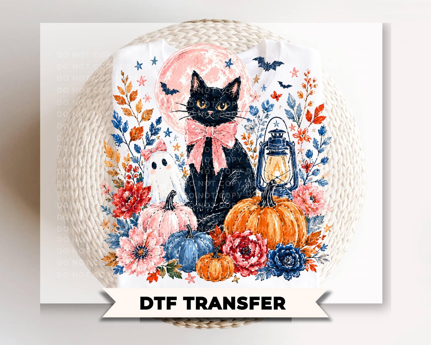 Trendy Black Cat DTF Transfer, Ready to Press, Halloween Tshirt Design