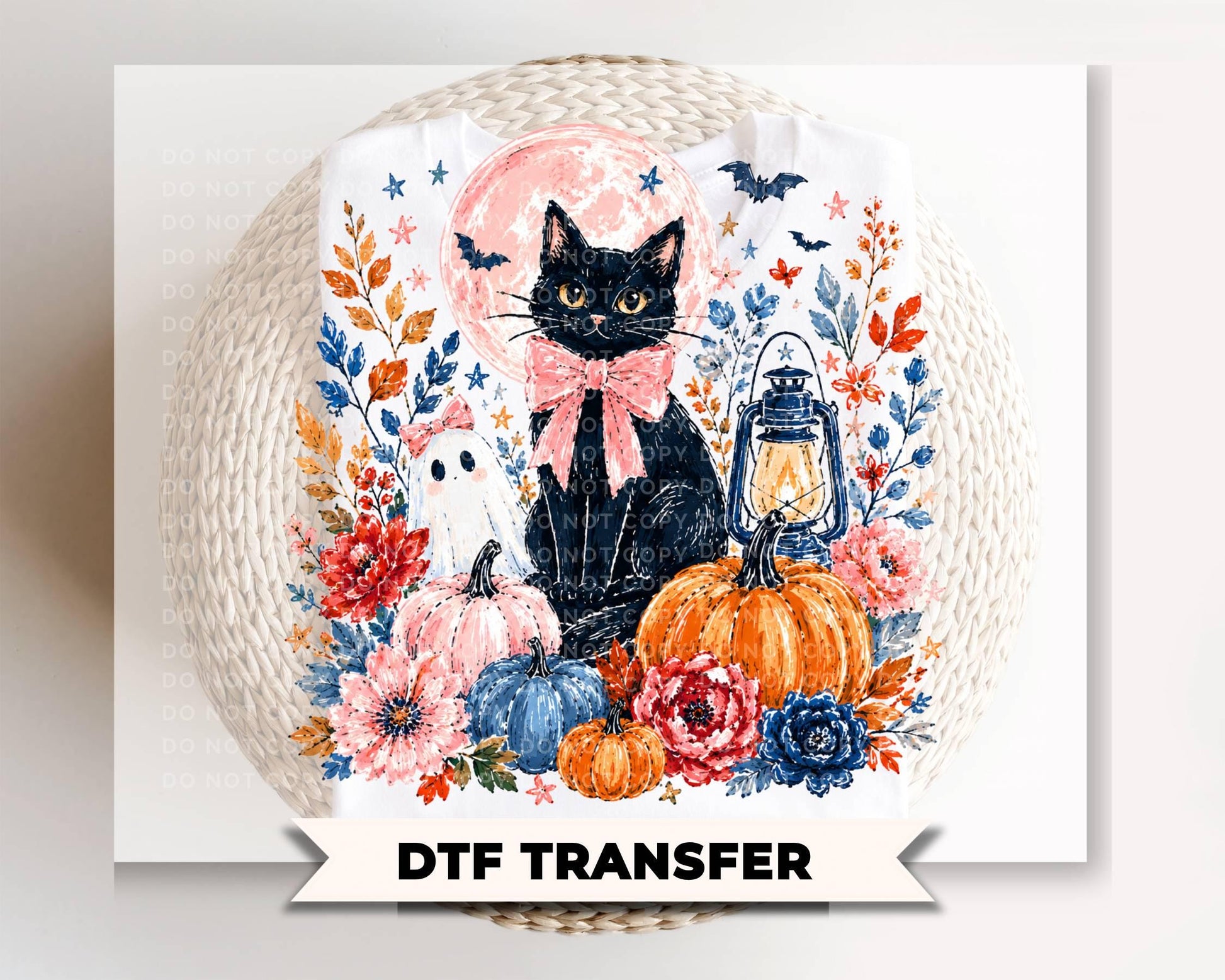 Trendy Black Cat DTF Transfer, Ready to Press, Halloween Tshirt Design