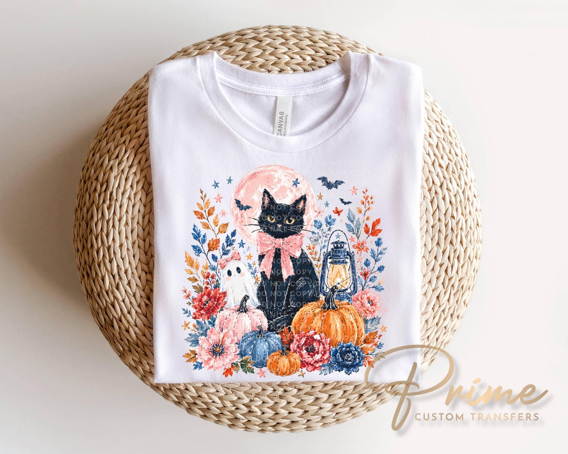 Trendy Black Cat DTF Transfer, Ready to Press, Halloween Tshirt Design