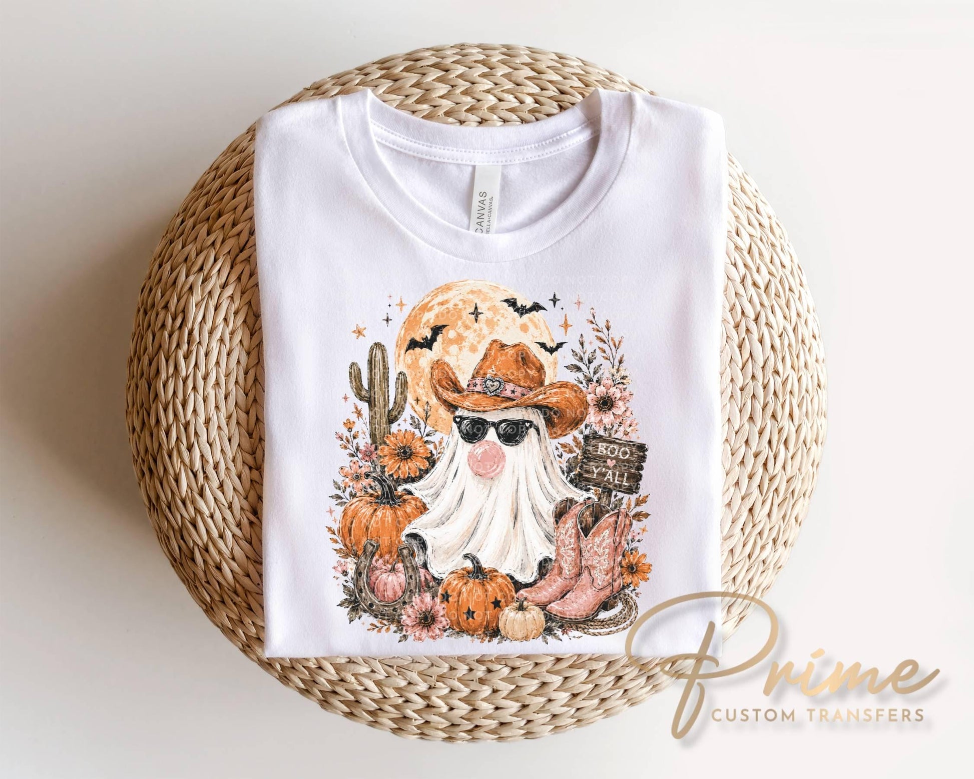 Western Ghost Blowing Bubble Gum DTF Transfer, Ready to Press, Halloween Tshirt Design