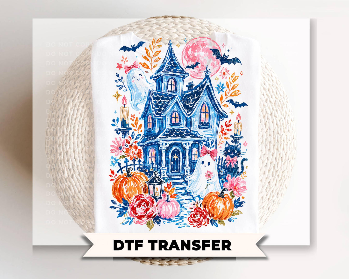 Halloween Haunted House DTF Transfer, Ready to Press, Trendy Tshirt Design
