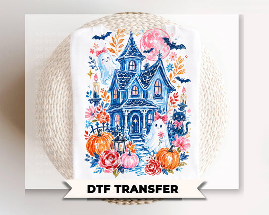 Halloween Haunted House DTF Transfer, Ready to Press, Trendy Tshirt Design