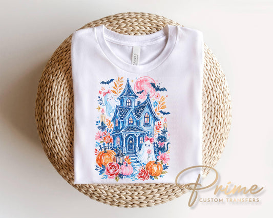 Halloween Haunted House DTF Transfer, Ready to Press, Trendy Tshirt Design