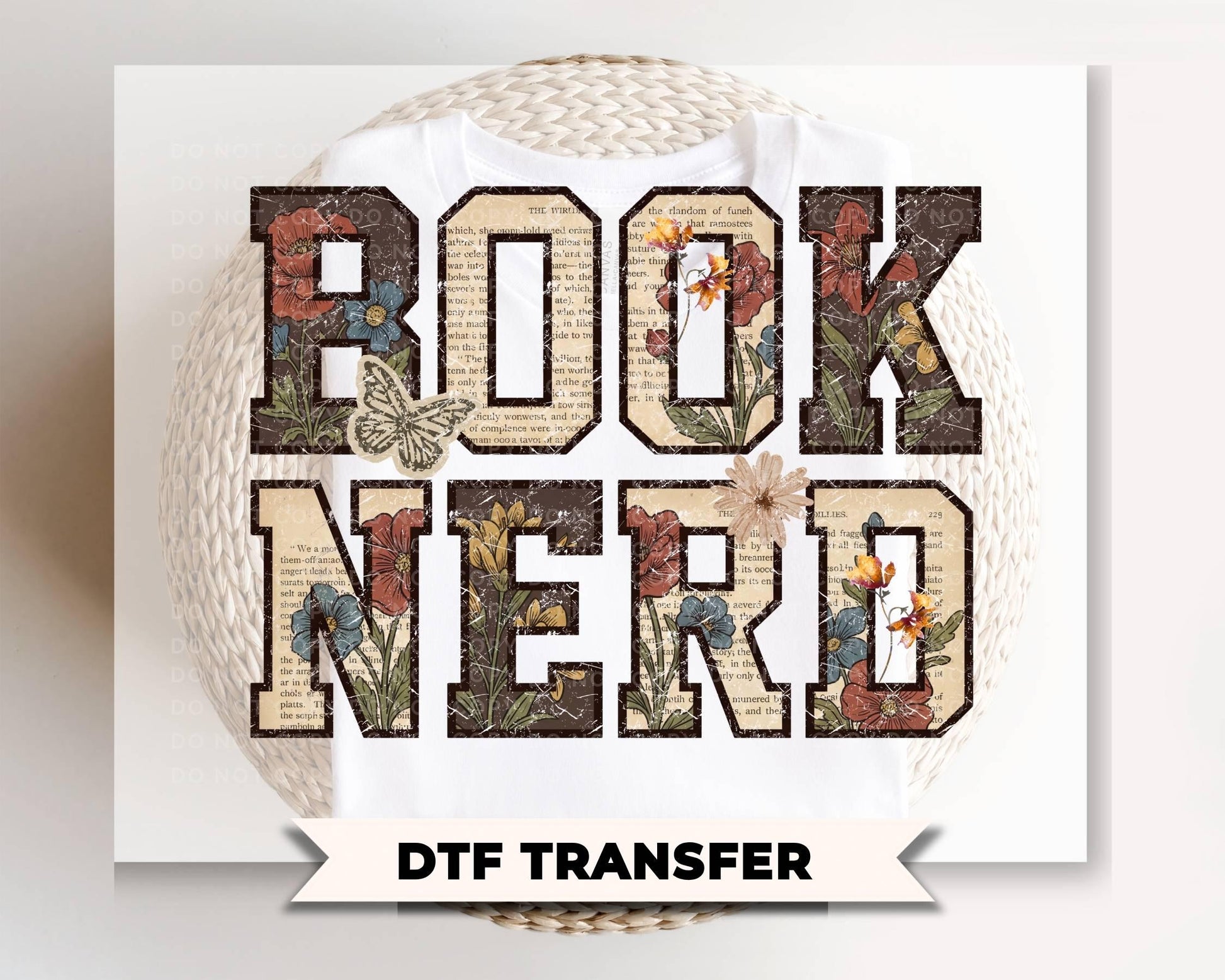 Book Nerd DTF Transfer, Ready to Press, Book Lover Tshirt Design