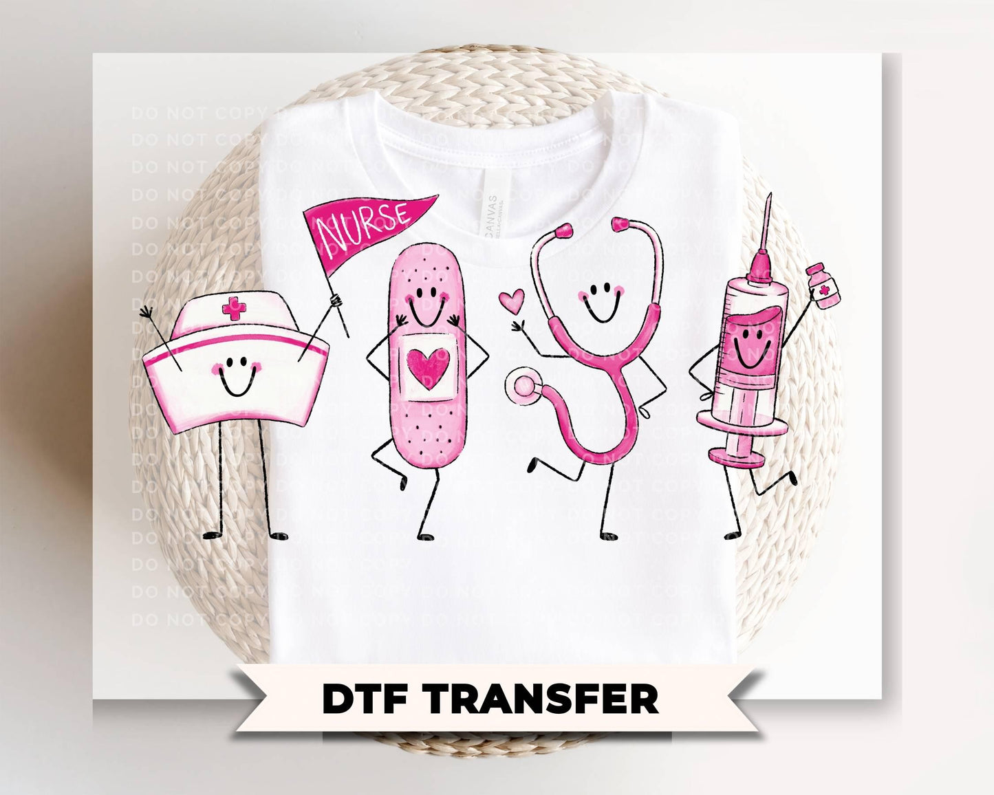 Nurse Doodle Characters DTF Transfer, Ready to Press, LVN Tshirt Design