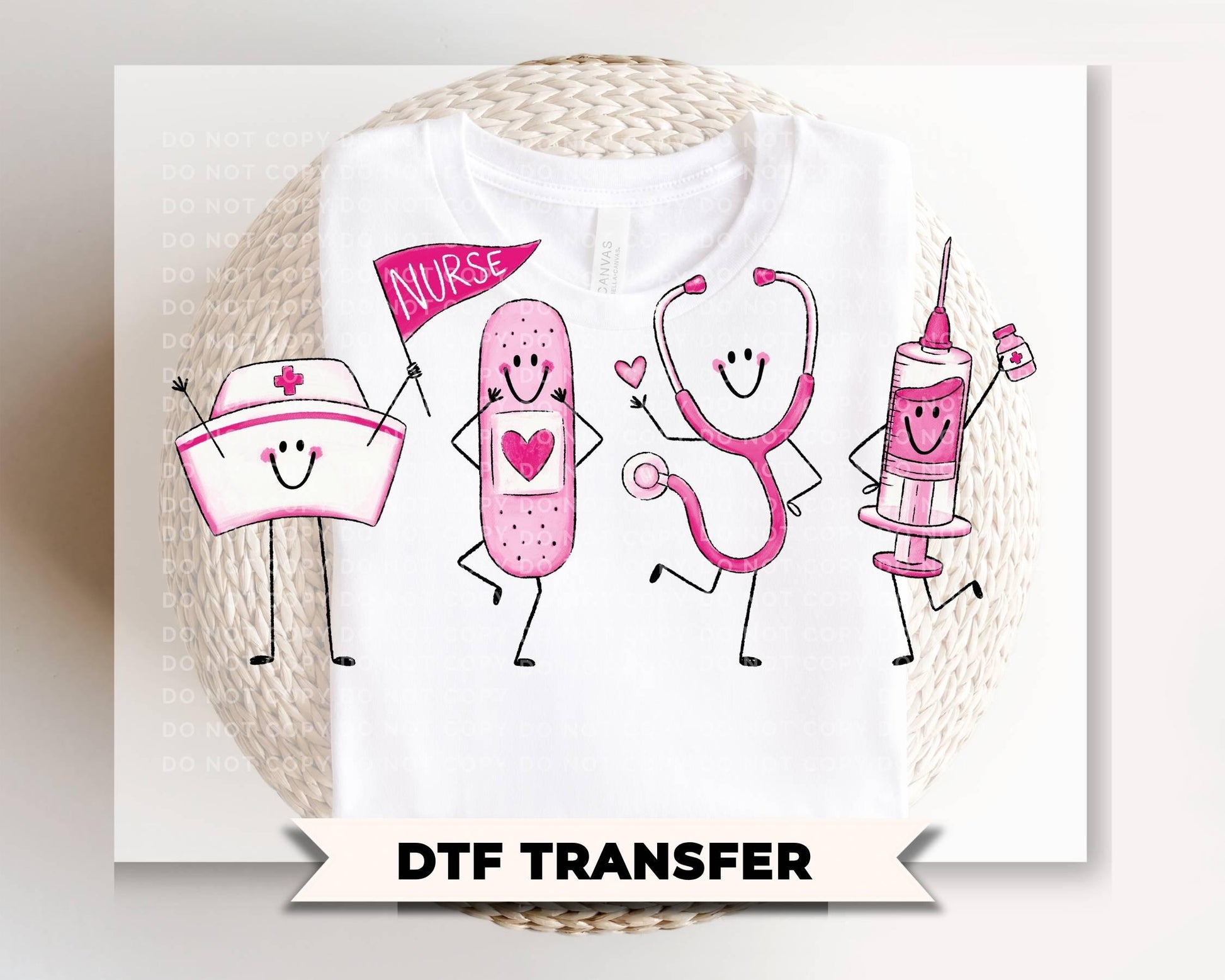 Nurse Doodle Characters DTF Transfer, Ready to Press, LVN Tshirt Design