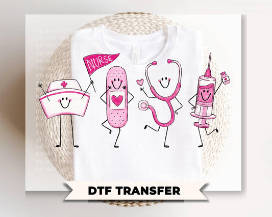 Nurse Doodle Characters DTF Transfer, Ready to Press, LVN Tshirt Design