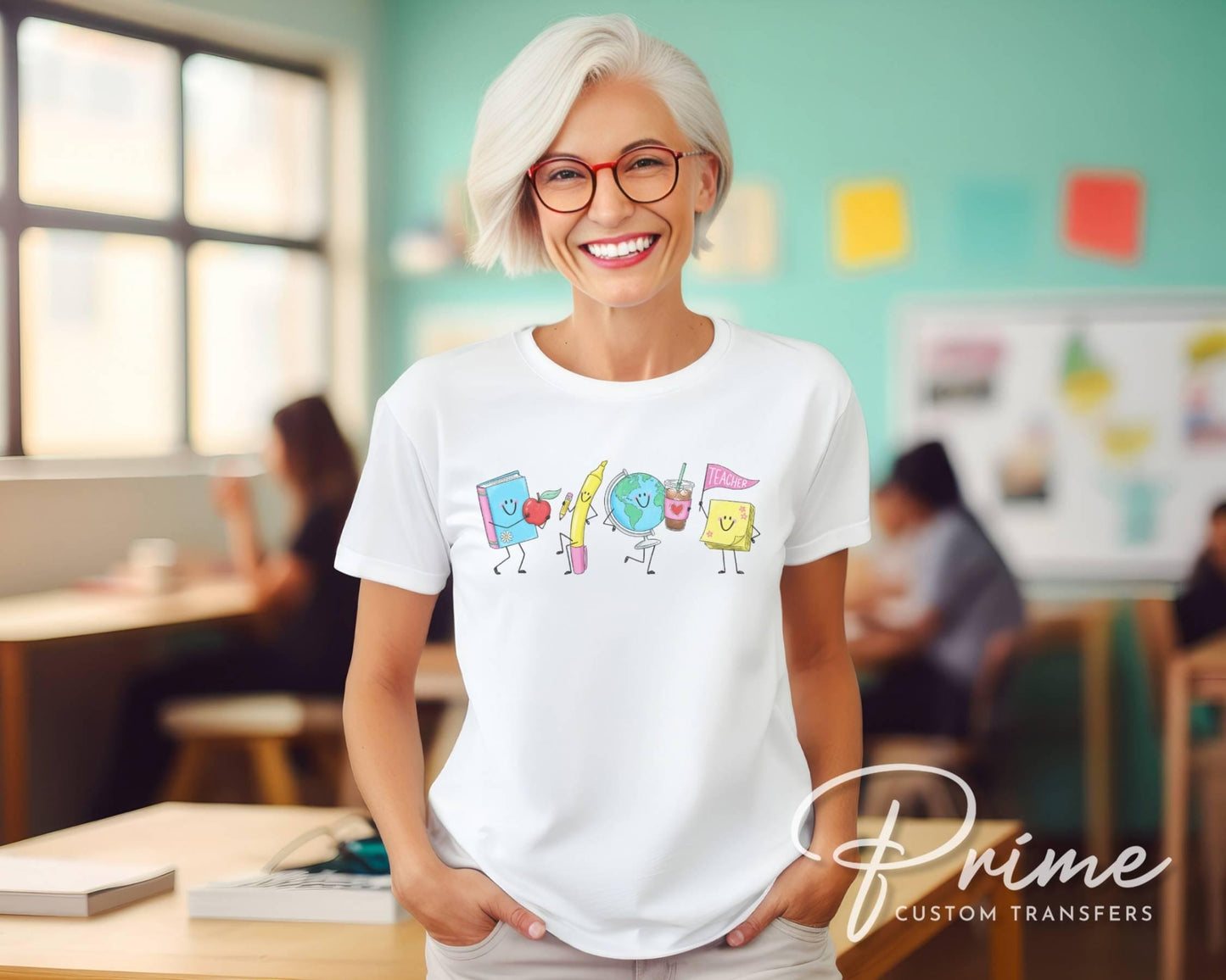 Back to School DTF Transfer, Ready to Press, Doodle Characters, Teacher Tshirt Design