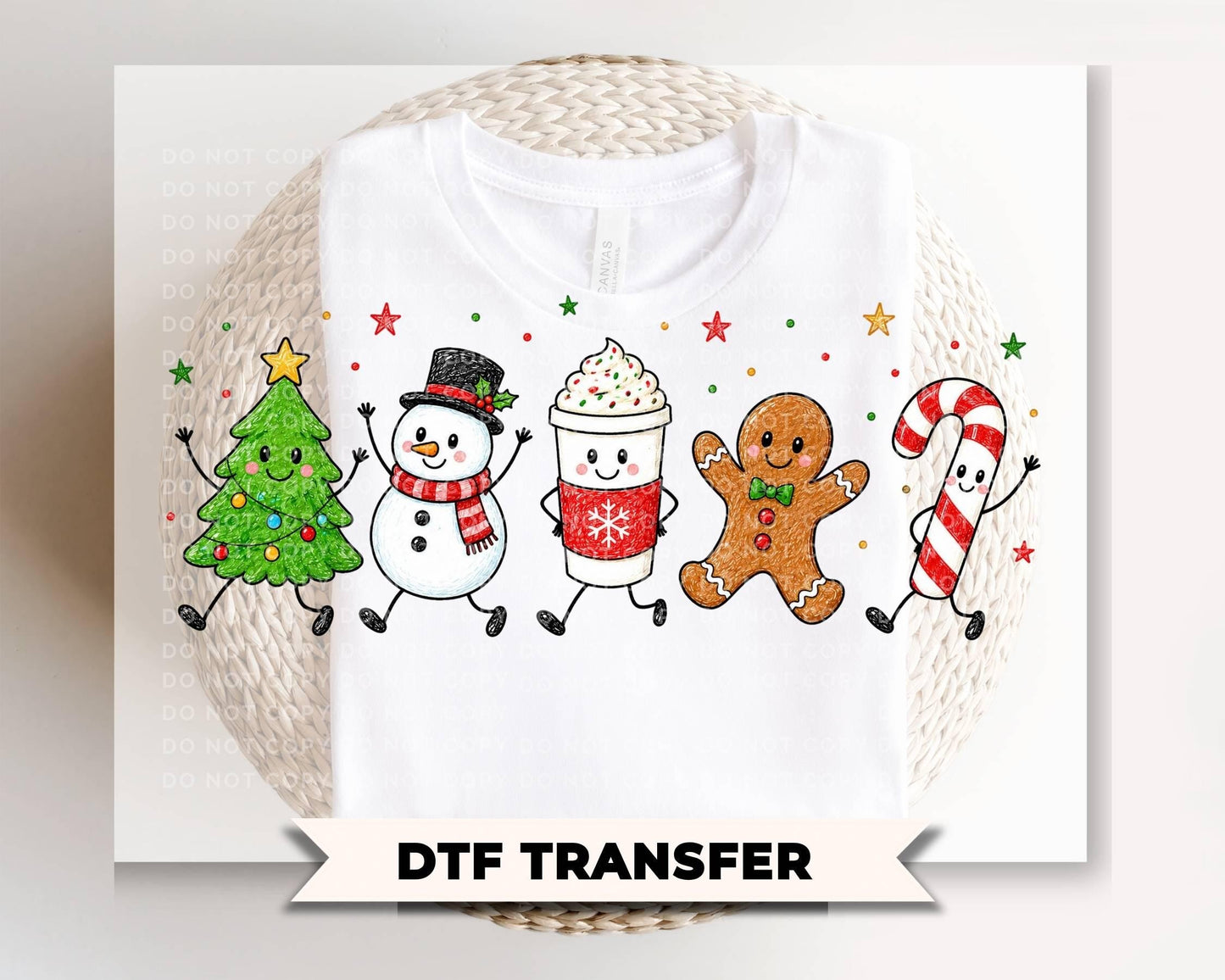 Christmas Doodle DTF Transfer, Ready to Press, Holiday Tshirt Design