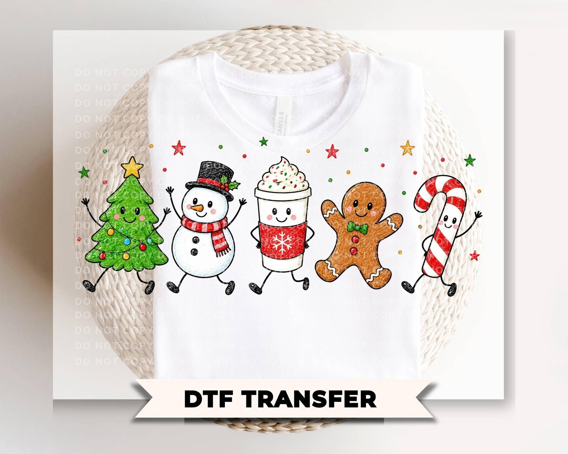 Christmas Doodle DTF Transfer, Ready to Press, Holiday Tshirt Design