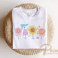 Happy Flower Doodles DTF Transfer, Ready to Press, Spring T-shirt Design