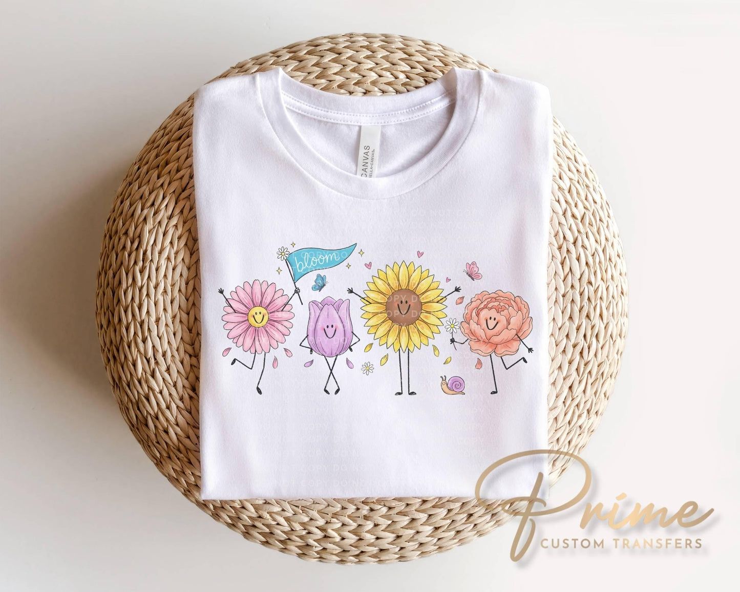 Happy Flower Doodles DTF Transfer, Ready to Press, Spring T-shirt Design