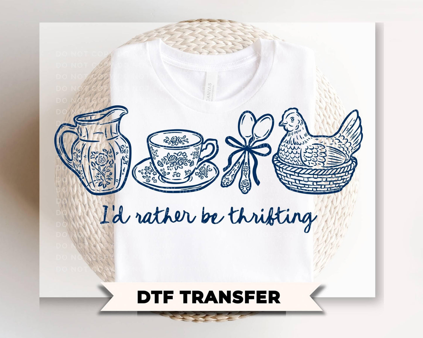 I'd Rather Be Thrifting DTF Transfer, Ready to Press, Cottagecore Tshirt Design