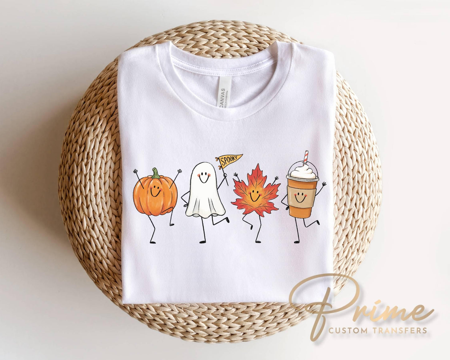 Fall Doodles DTF Transfer, Ready to Press, Leaf Ghost Pumpkin Latte Characters