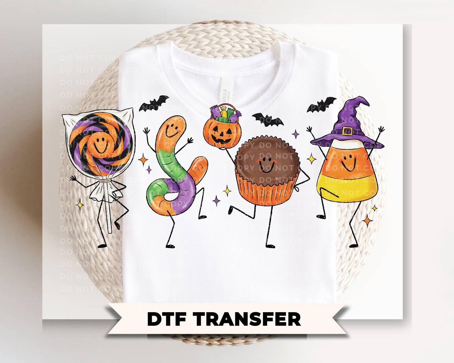 Halloween Candy Doodle DTF Transfer, Ready to Press, Funny Fall Tshirt Design