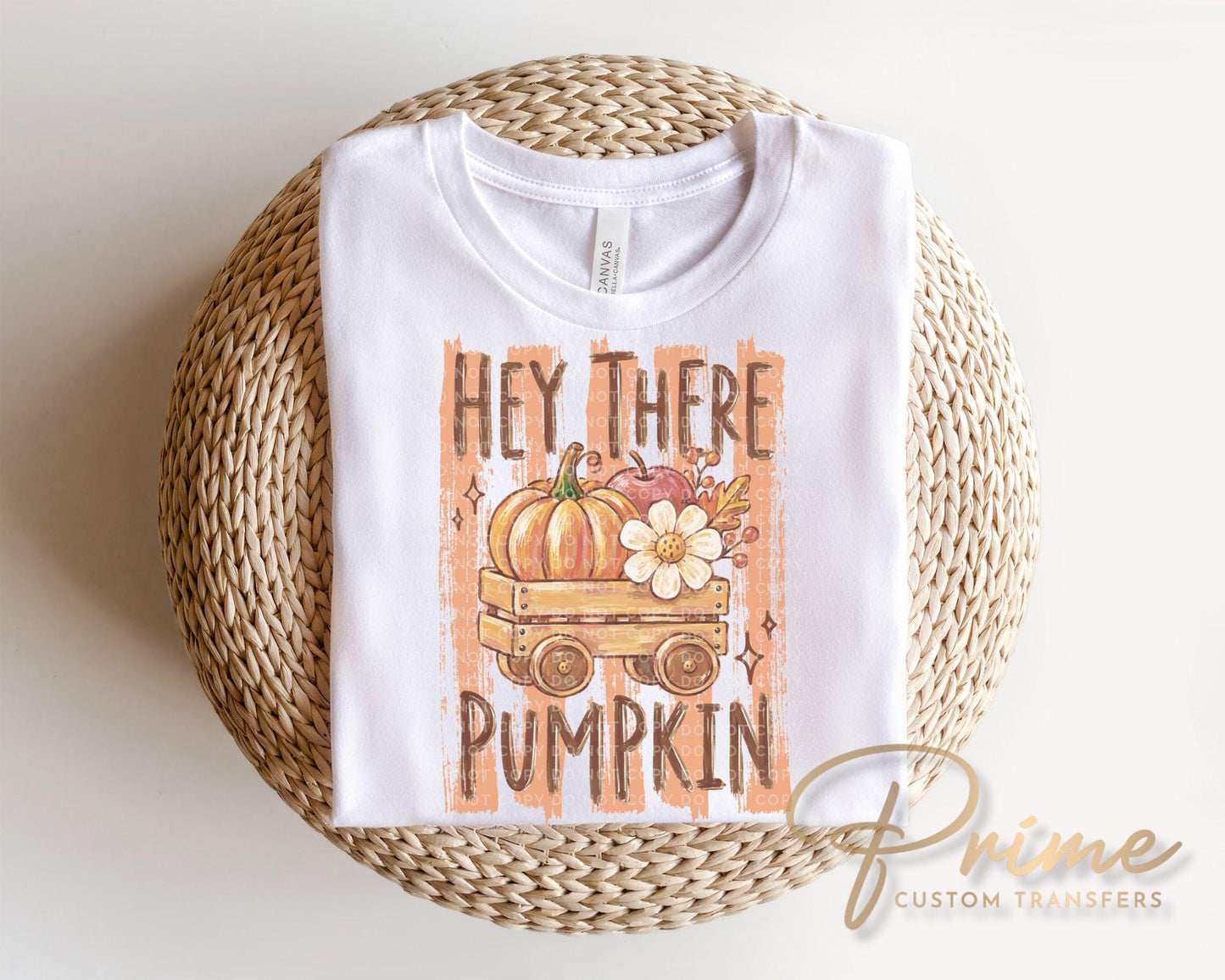 Hey There Pumpkin Striped Fall DTF Transfer, Ready to Press, Halloween Tshirt Design