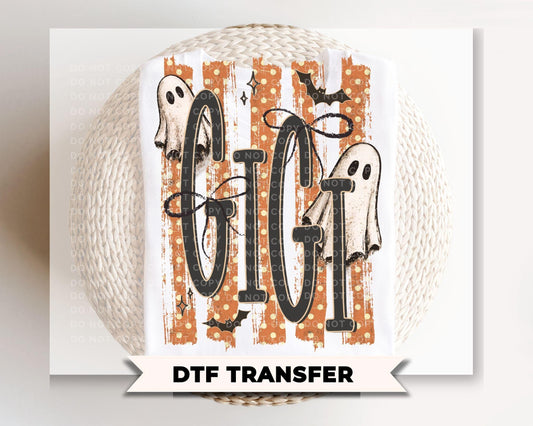 Striped Spooky Gigi DTF Transfer, Ready to Press, Trendy Halloween Tshirt Design