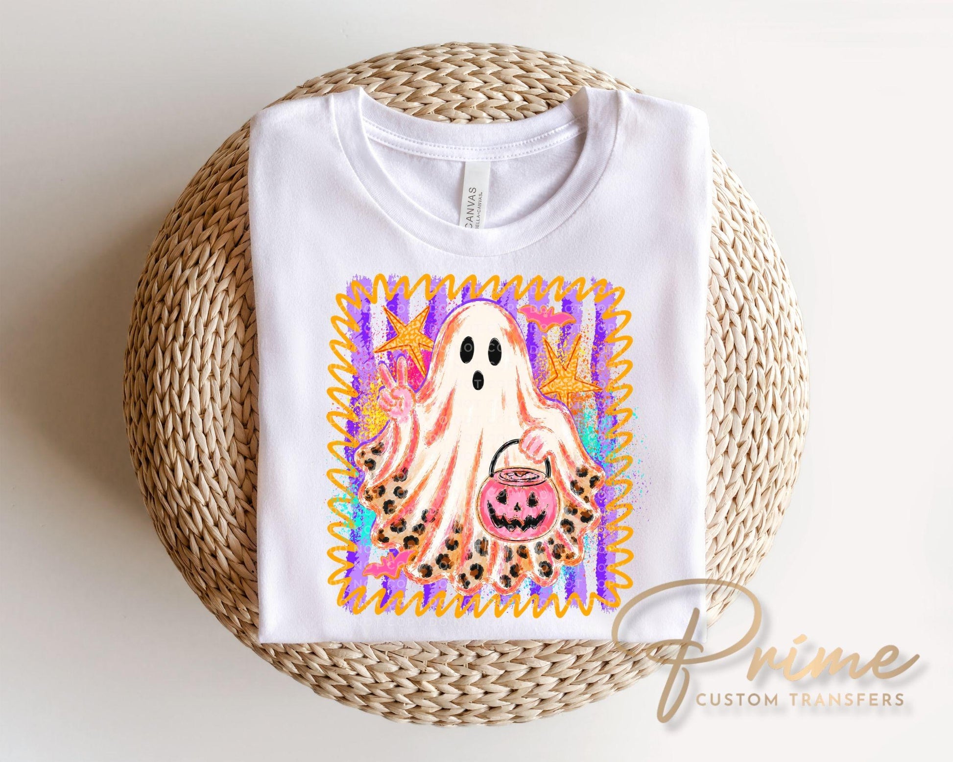 Striped Preppy Ghost DTF Transfer, Ready to Press, Trendy Halloween Tshirt Design