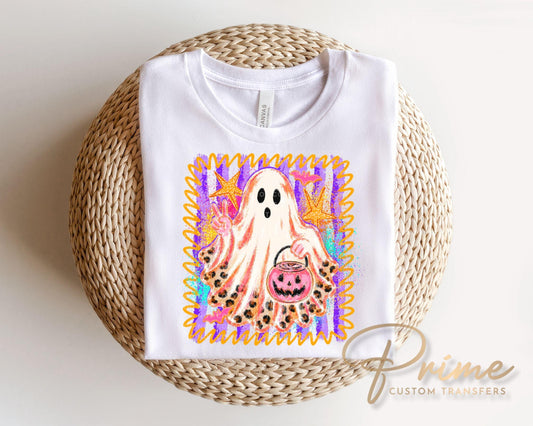 Striped Preppy Ghost DTF Transfer, Ready to Press, Trendy Halloween Tshirt Design