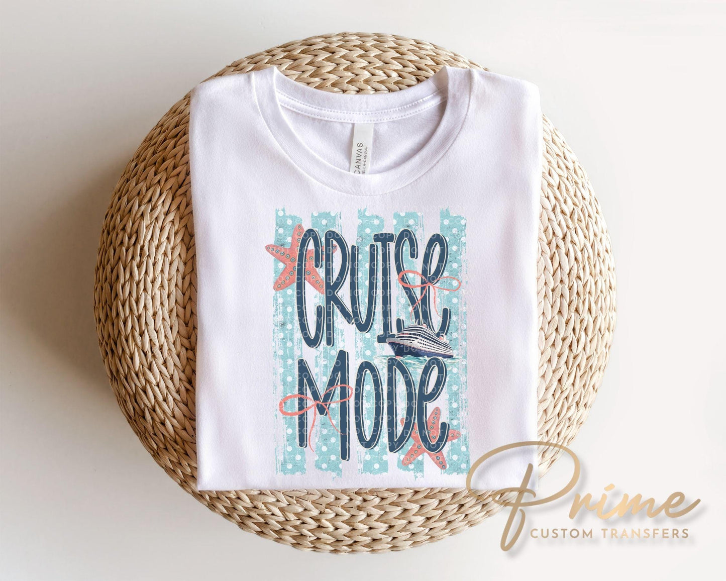 Cruise Mode DTF Transfer, Ready to Press, Trendy Striped Vacation Tshirt Design