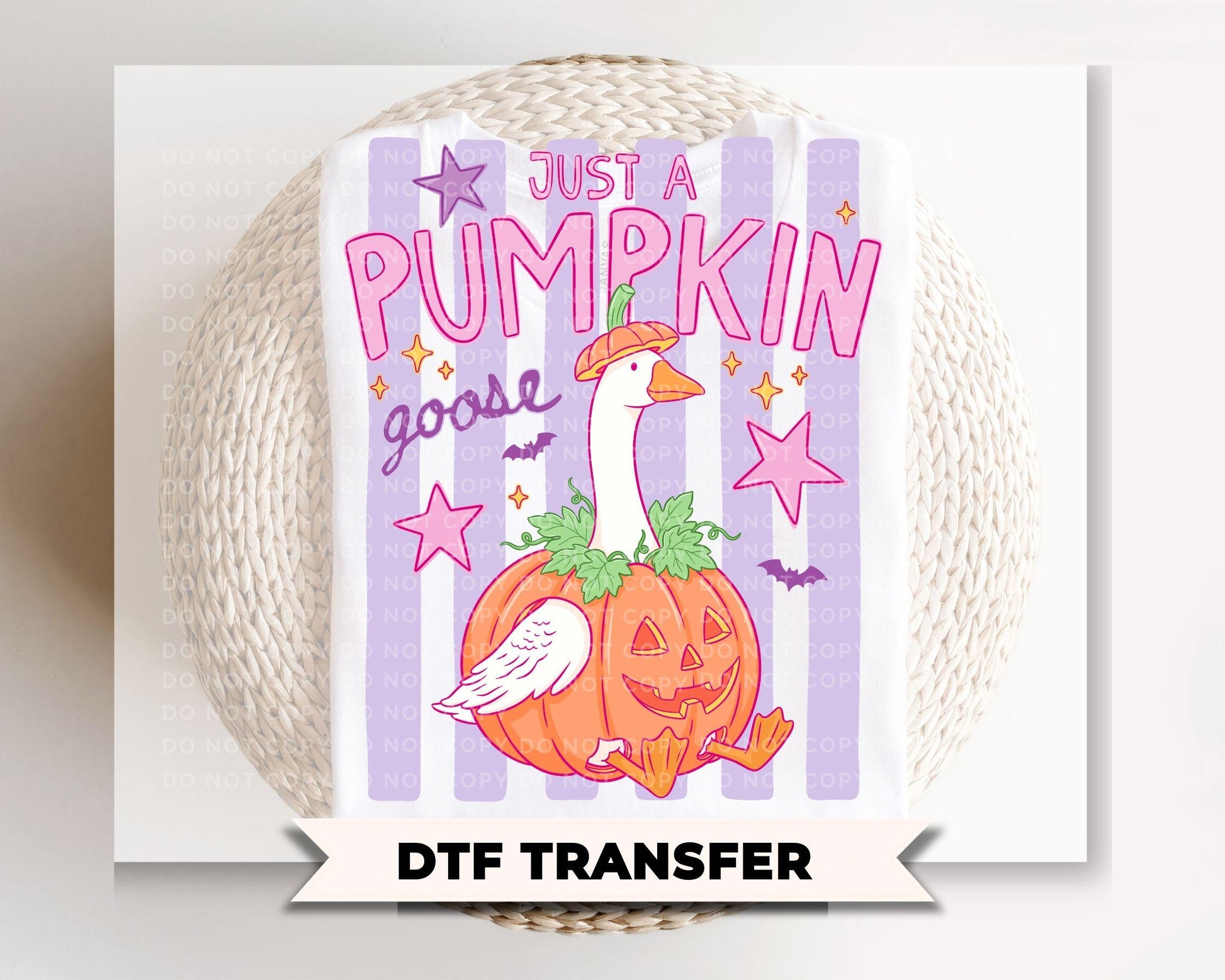 Just A Pumpkin Goose DTF Transfer, Ready to Press, Preppy Halloween Tshirt Design