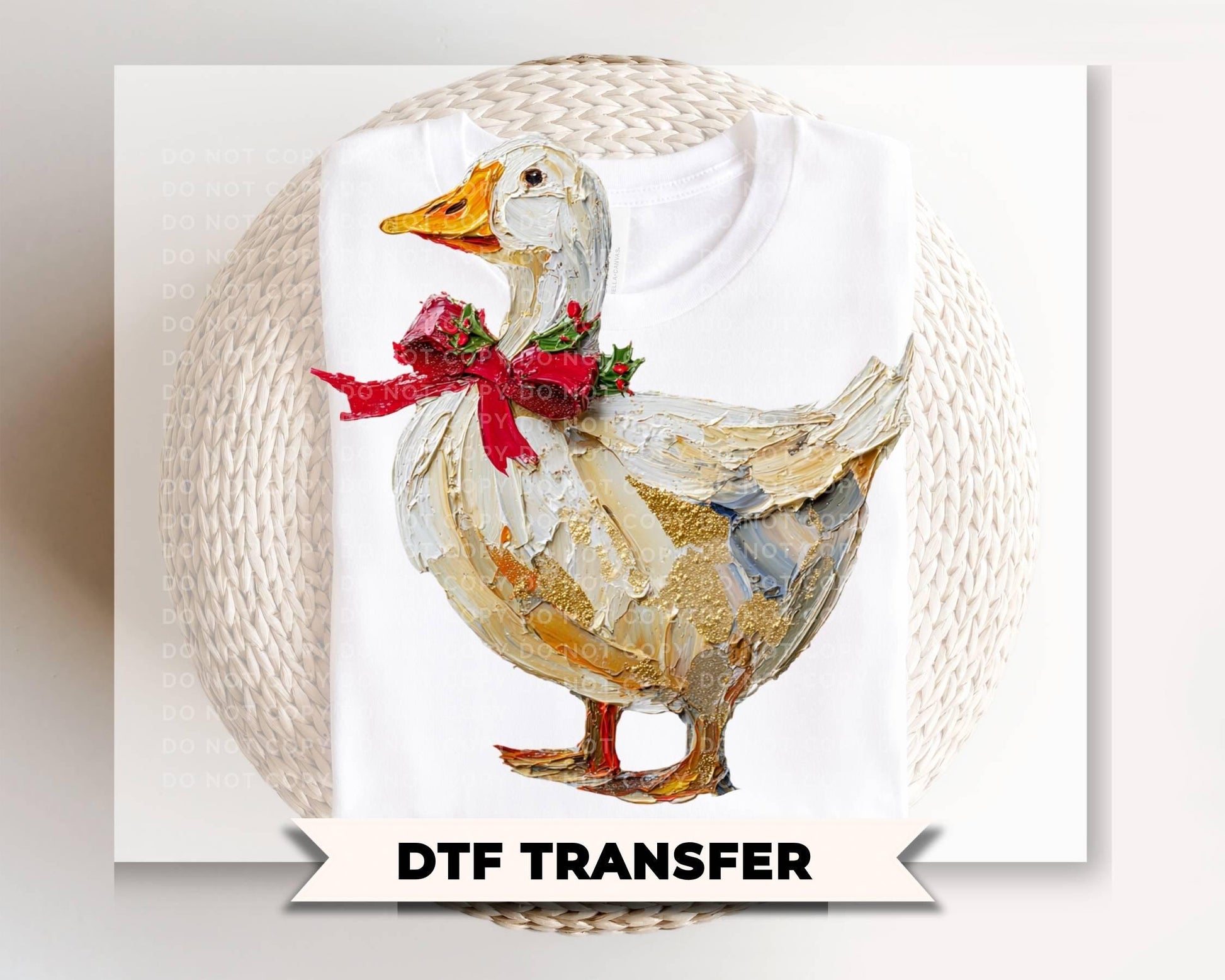 Brushstroke Christmas Goose DTF Transfer, Ready to Press, Hand Painted Tshirt Design