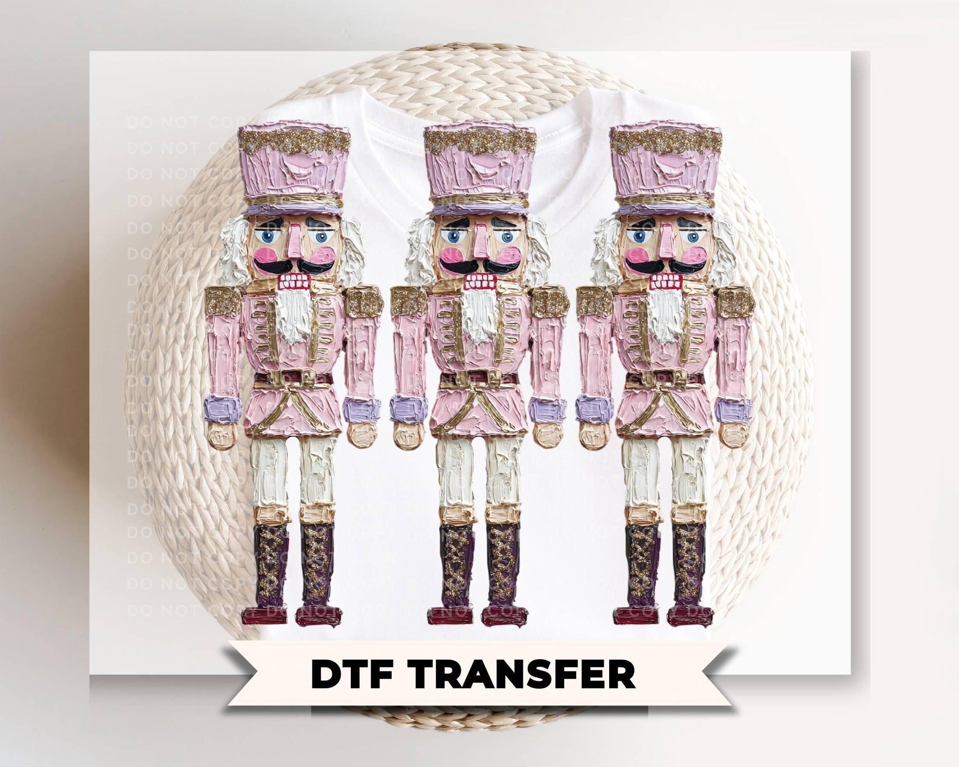 Brushstroke Pink Nutcrackers DTF Transfer, Ready to Press, Hand Painted Christmas Tshirt Design