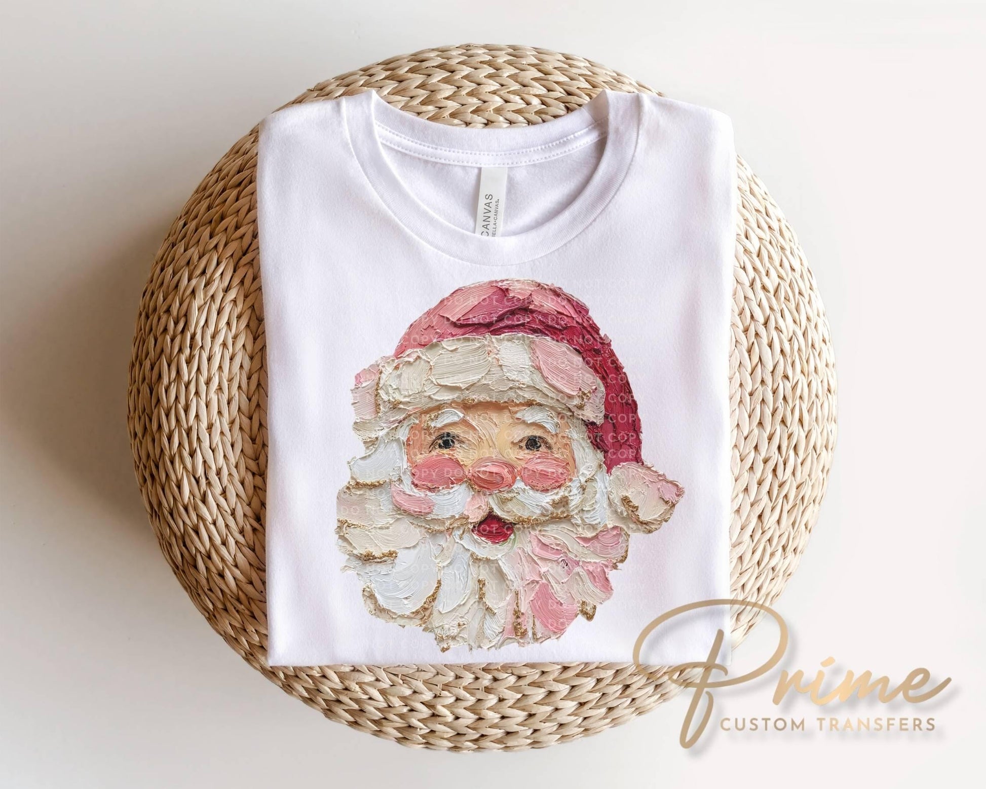 Brushstroke Pink Santa Claus DTF Transfer, Ready to Press, Hand Painted Christmas Tshirt Design