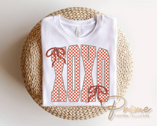 Coquette Checkered XOXO DTF Transfer, Ready to Press, Valentine's Day T-shirt Design