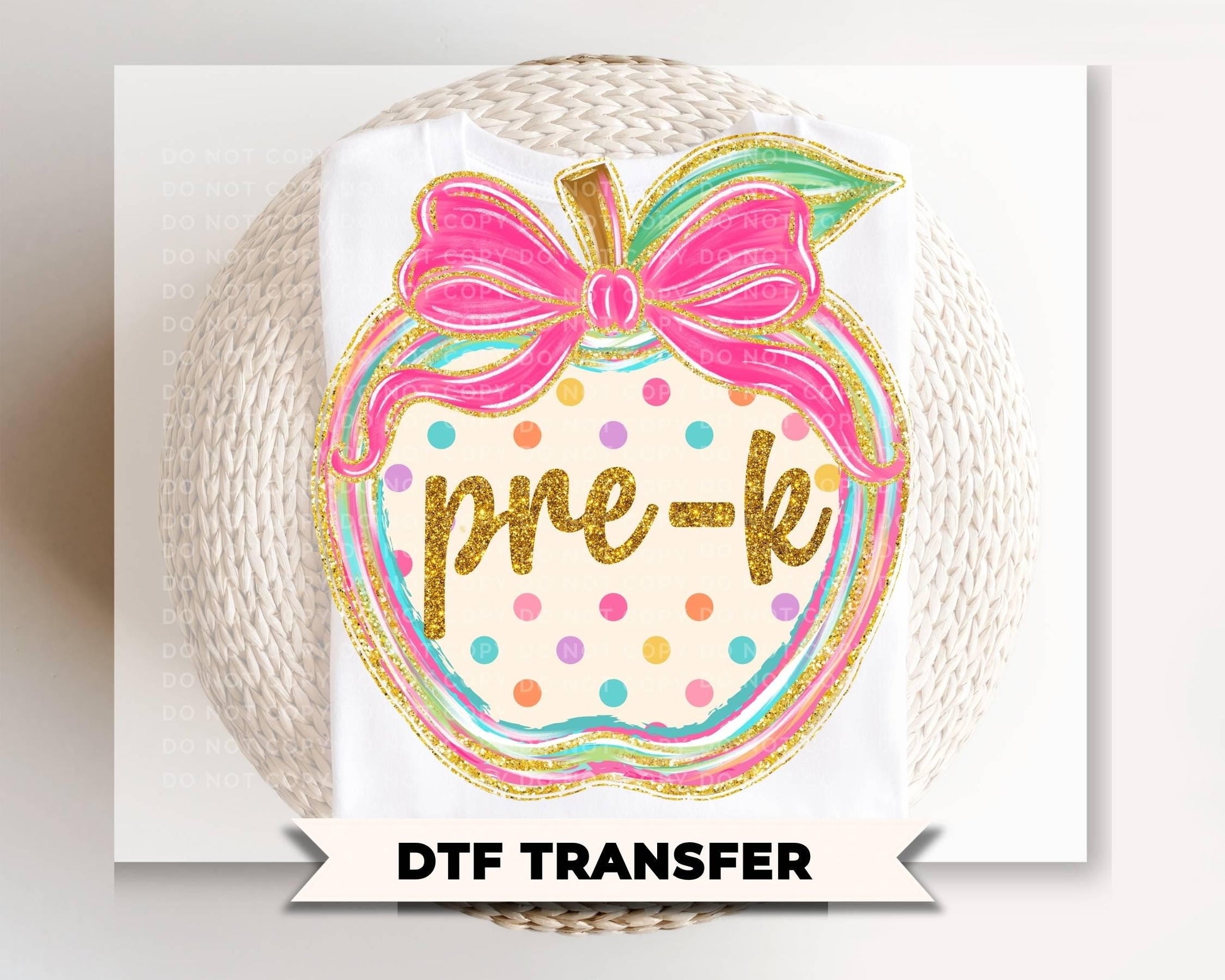 Pre-K Preppy Back to School DTF Transfer, Ready to Press, Coquette First Day of School Tshirt Design