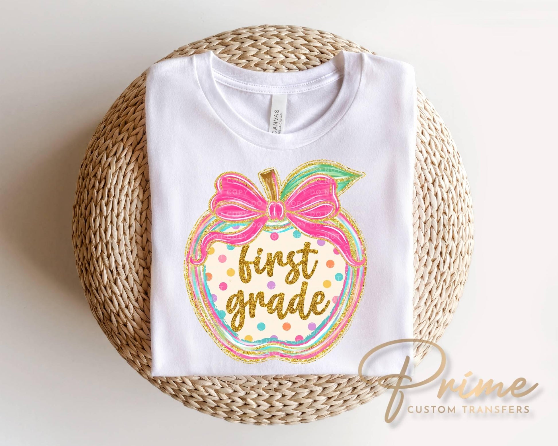 First Grade Preppy Back to School DTF Transfer, Ready to Press, Coquette First Day of School Tshirt Design