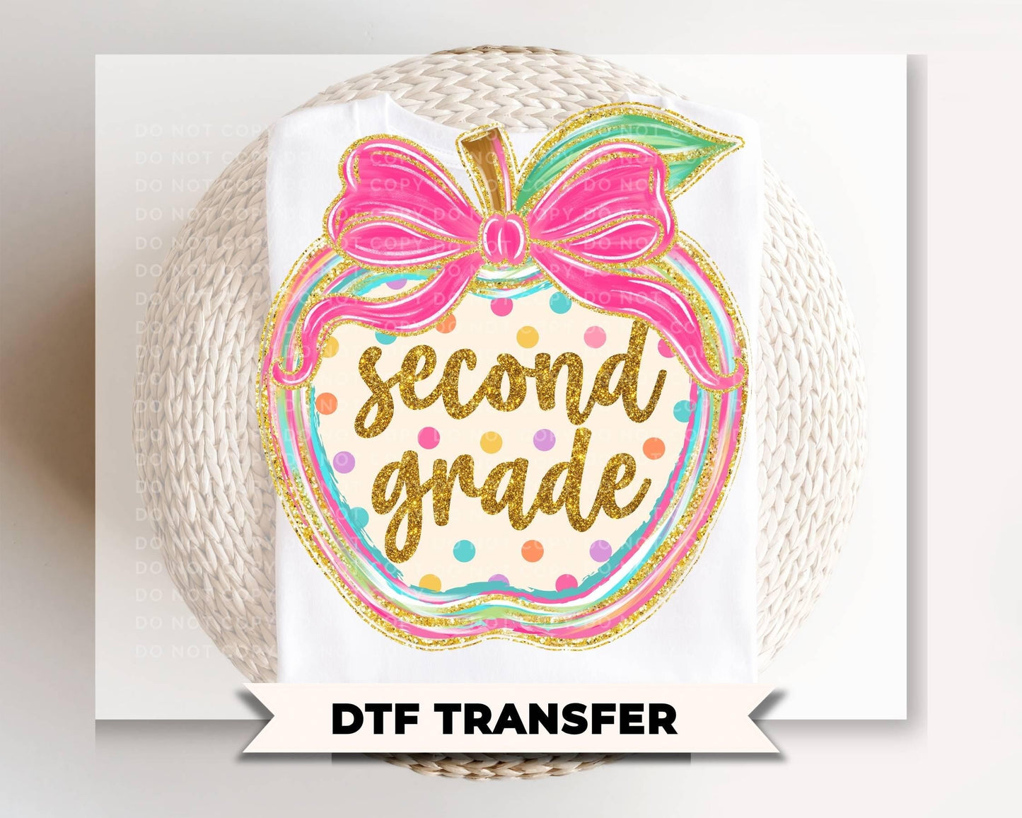 Second Grade Preppy Back to School DTF Transfer, Ready to Press, Coquette First Day of School Tshirt Design