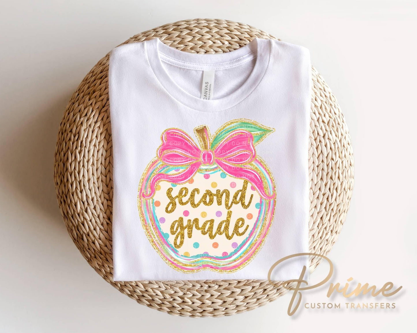 Second Grade Preppy Back to School DTF Transfer, Ready to Press, Coquette First Day of School Tshirt Design