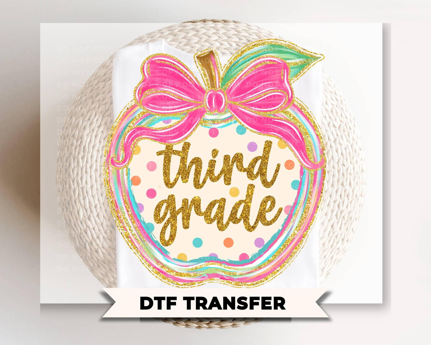 Third Grade Preppy Back to School DTF Transfer, Ready to Press, Coquette First Day of School Tshirt Design