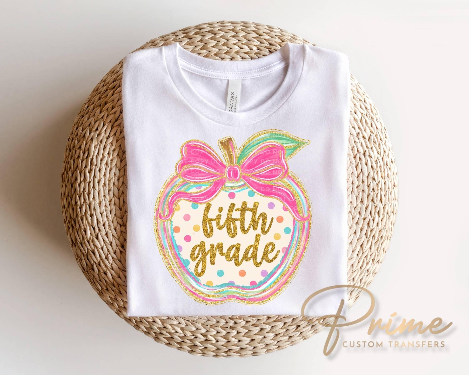 Fifth Grade Preppy Back to School DTF Transfer, Ready to Press, Coquette First Day of School Tshirt Design