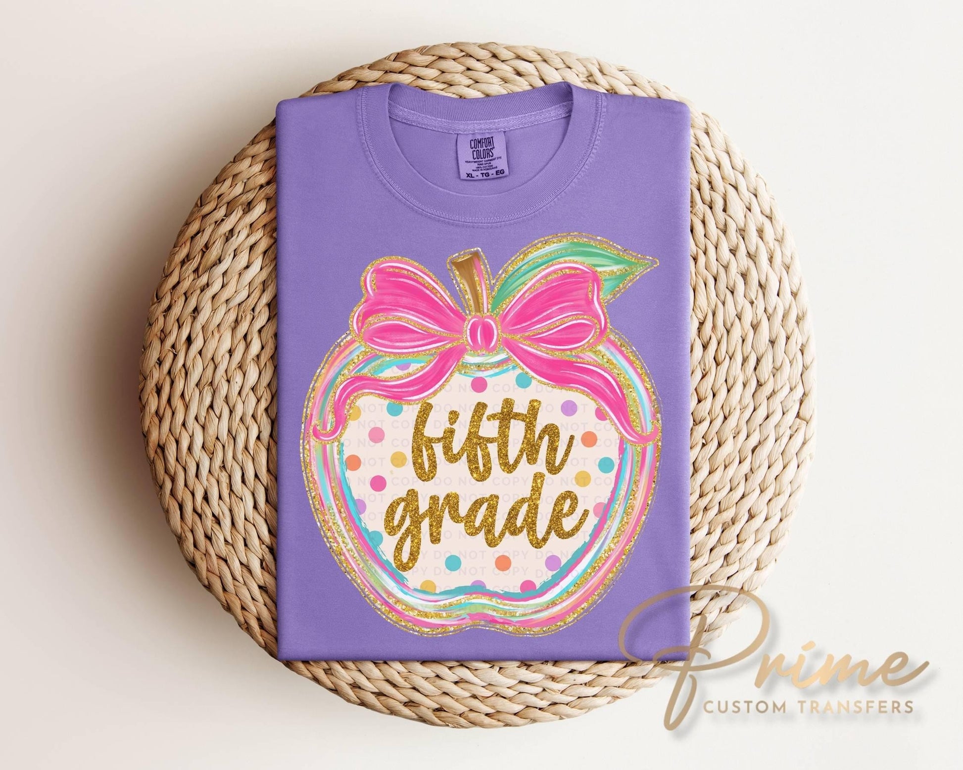 Fifth Grade Preppy Back to School DTF Transfer, Ready to Press, Coquette First Day of School Tshirt Design