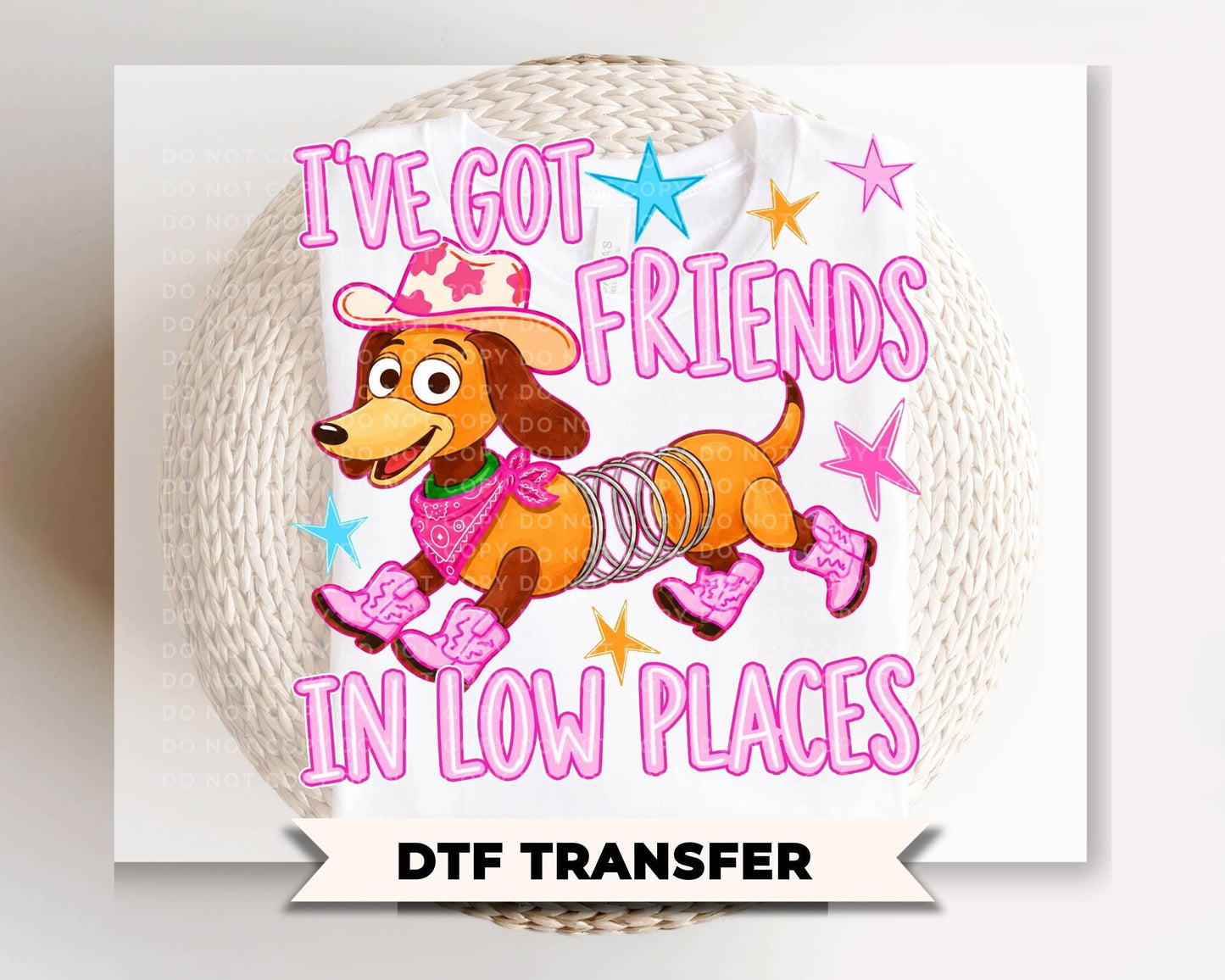 I've Got Friends In Low Places DTF, Ready to Press, Retro Cowgirl Dog Thirt Design