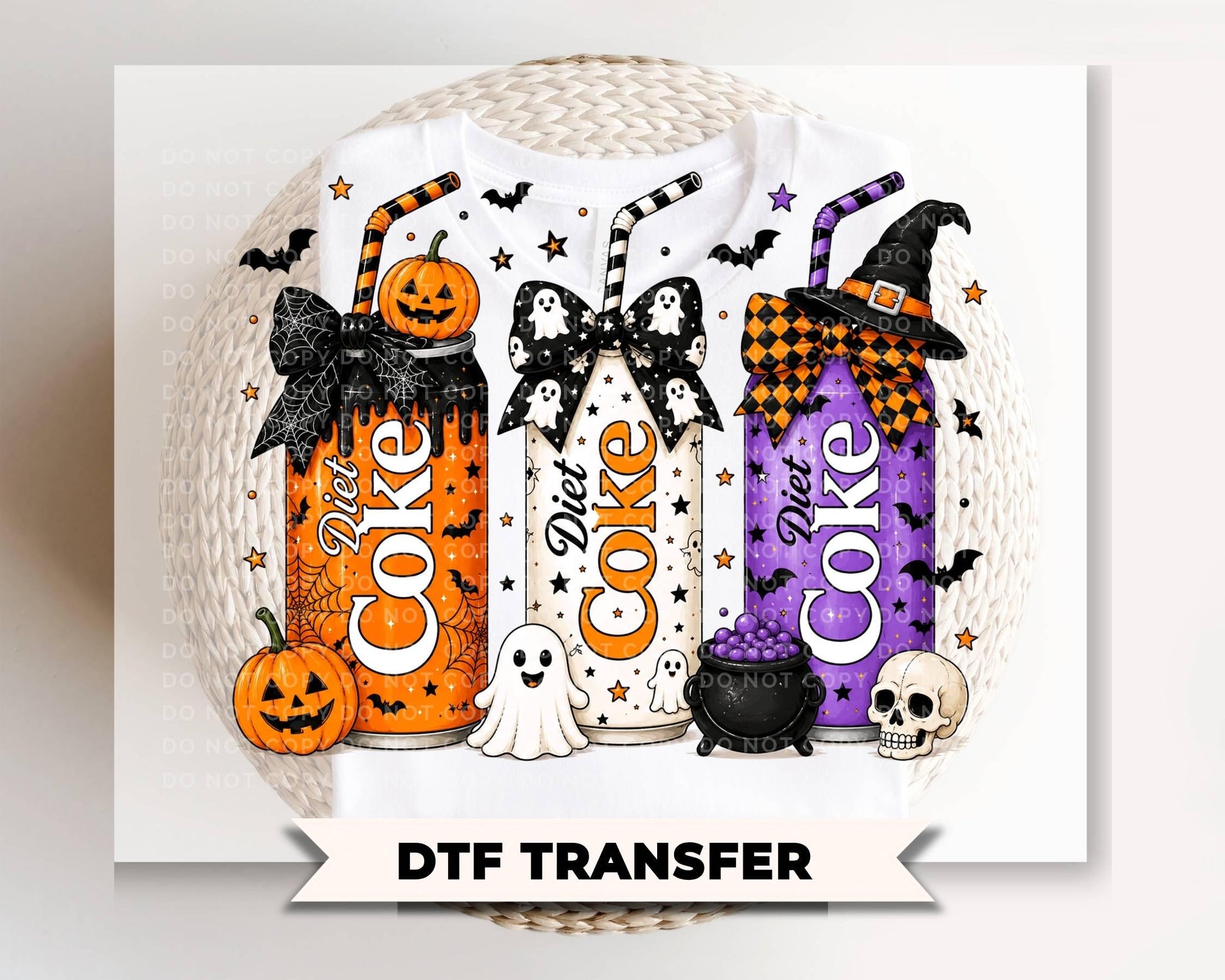 Coquette Halloween Diet Soda Cans DTF Transfer, Ready to Press, Spooky Season Tshirt Design