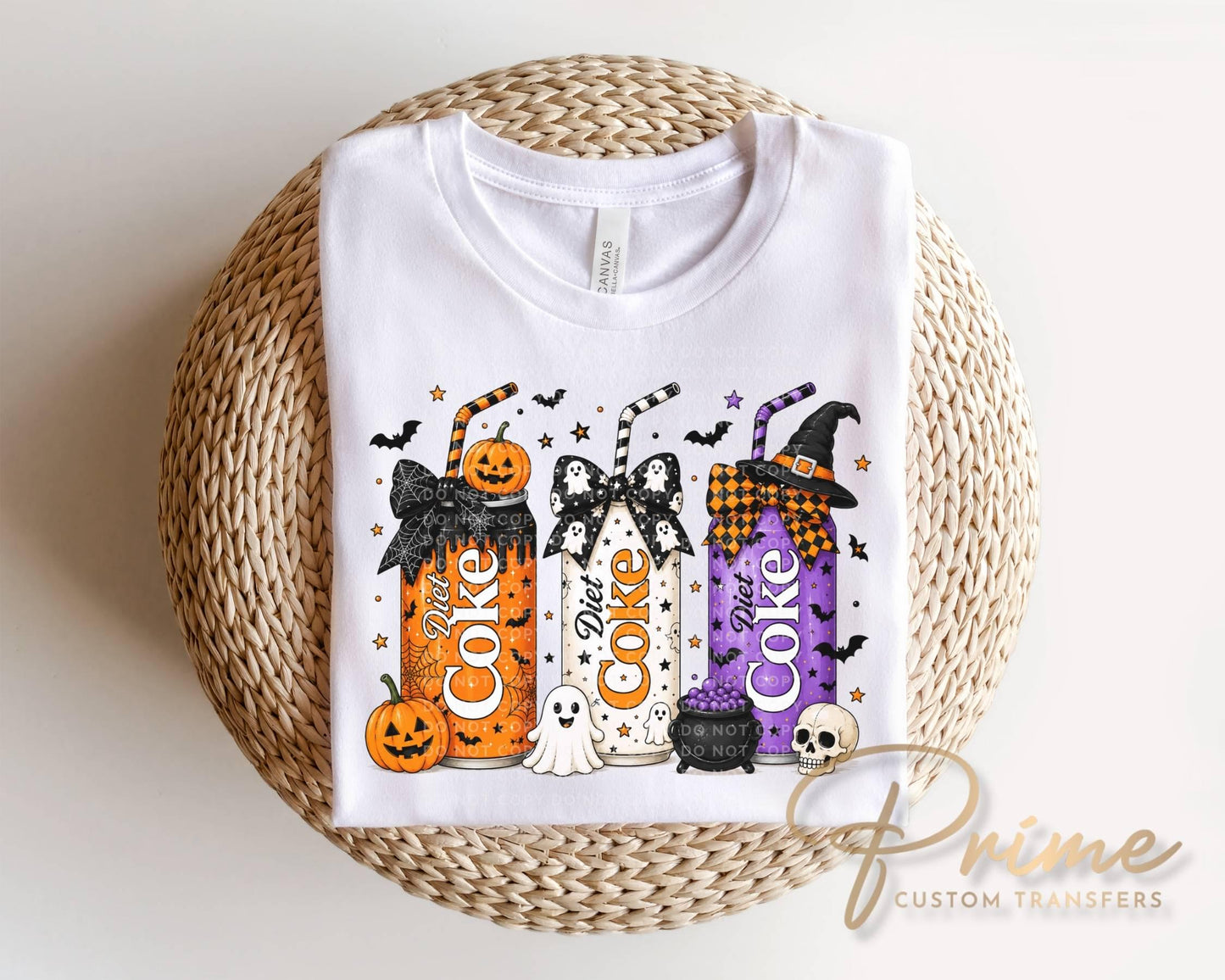 Coquette Halloween Diet Soda Cans DTF Transfer, Ready to Press, Spooky Season Tshirt Design