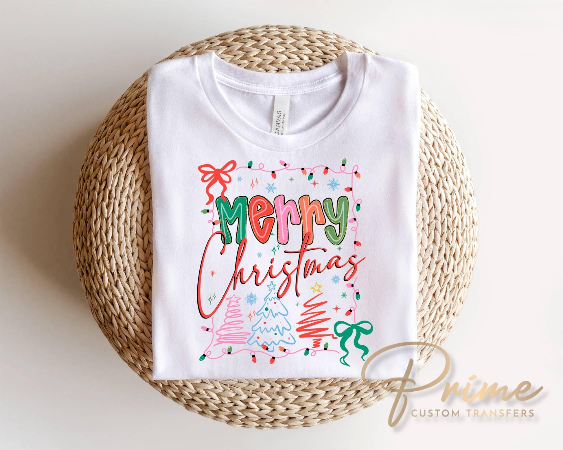 Preppy Christmas Doodle DTF Transfer, Ready to Press, Coquette Merry Christmas Tshirt Design