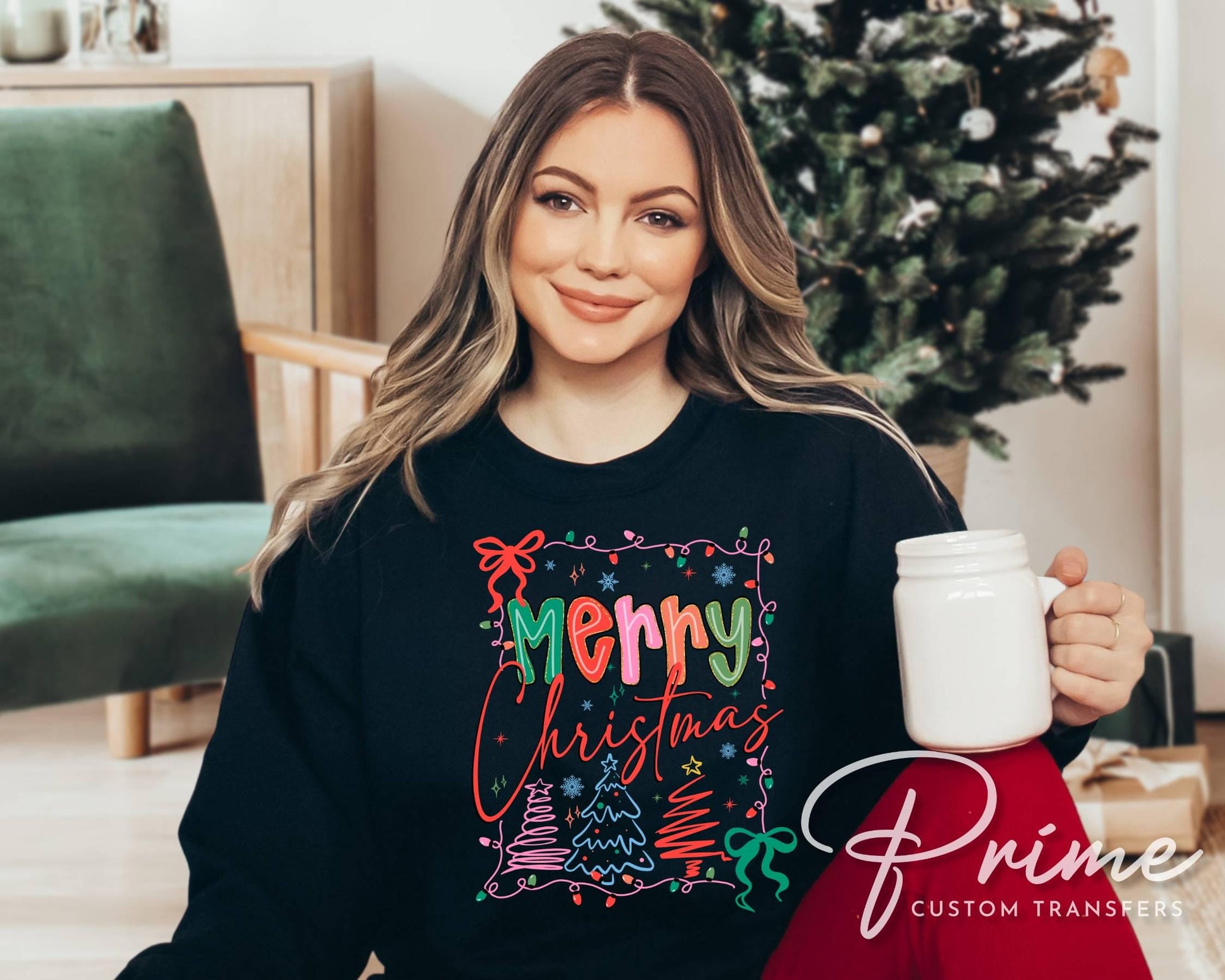 Preppy Christmas Doodle DTF Transfer, Ready to Press, Coquette Merry Christmas Tshirt Design
