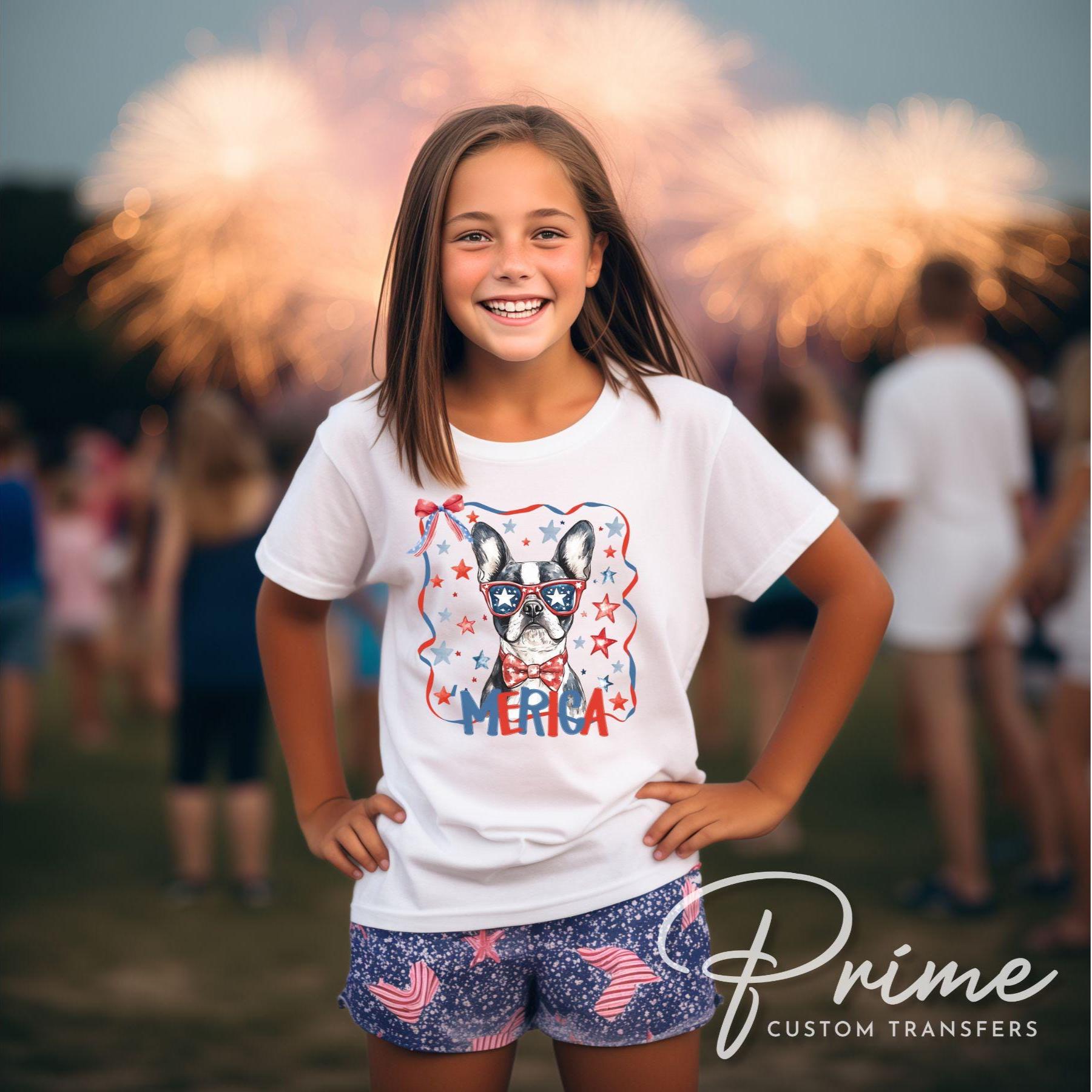 Patriotic Boston Terrier DTF Transfer, Ready to Press, 4th of July Tshirt Design