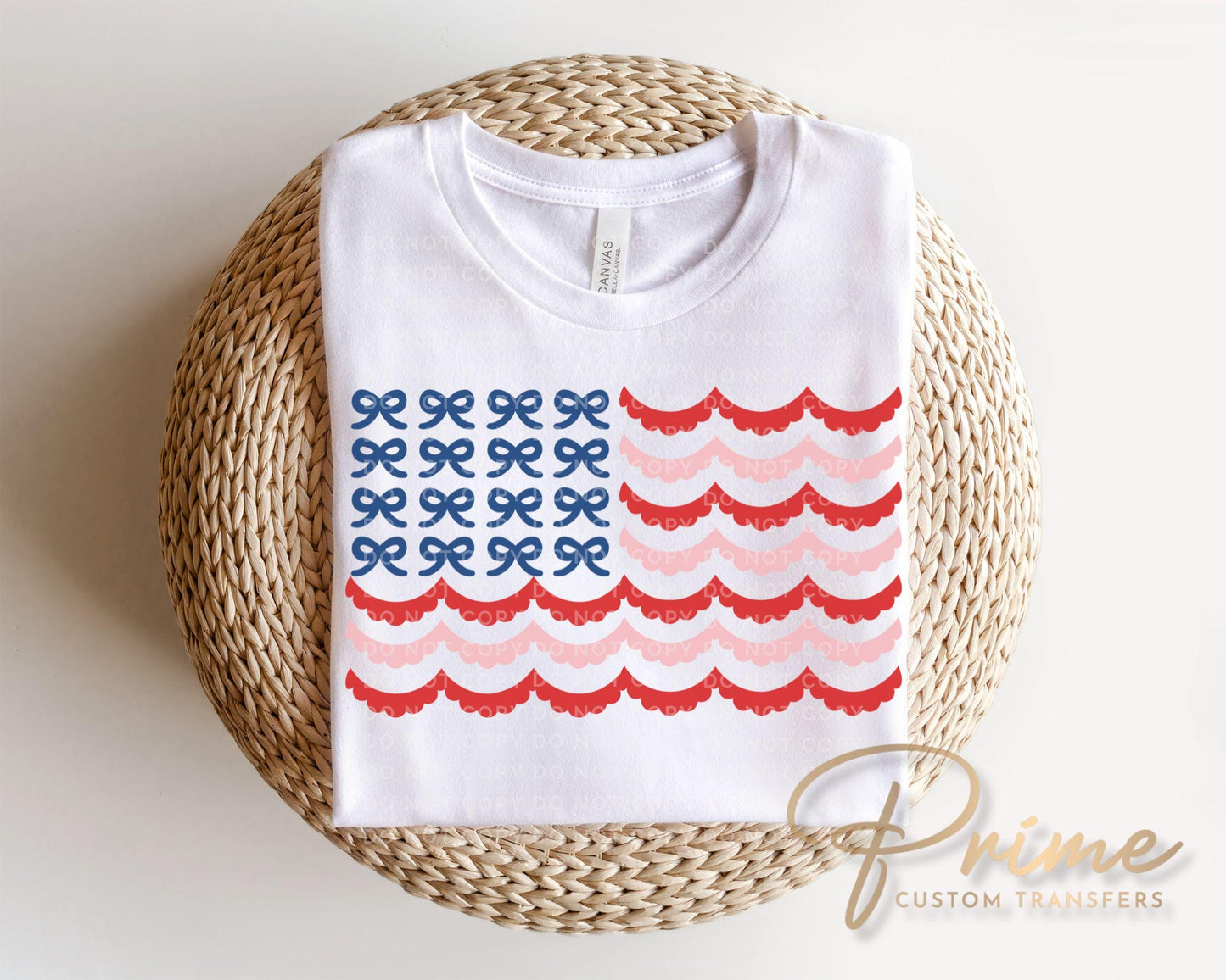 Bow Scalloped American Flag DTF Transfer, Ready to Press, 4th of July Tshirt Design