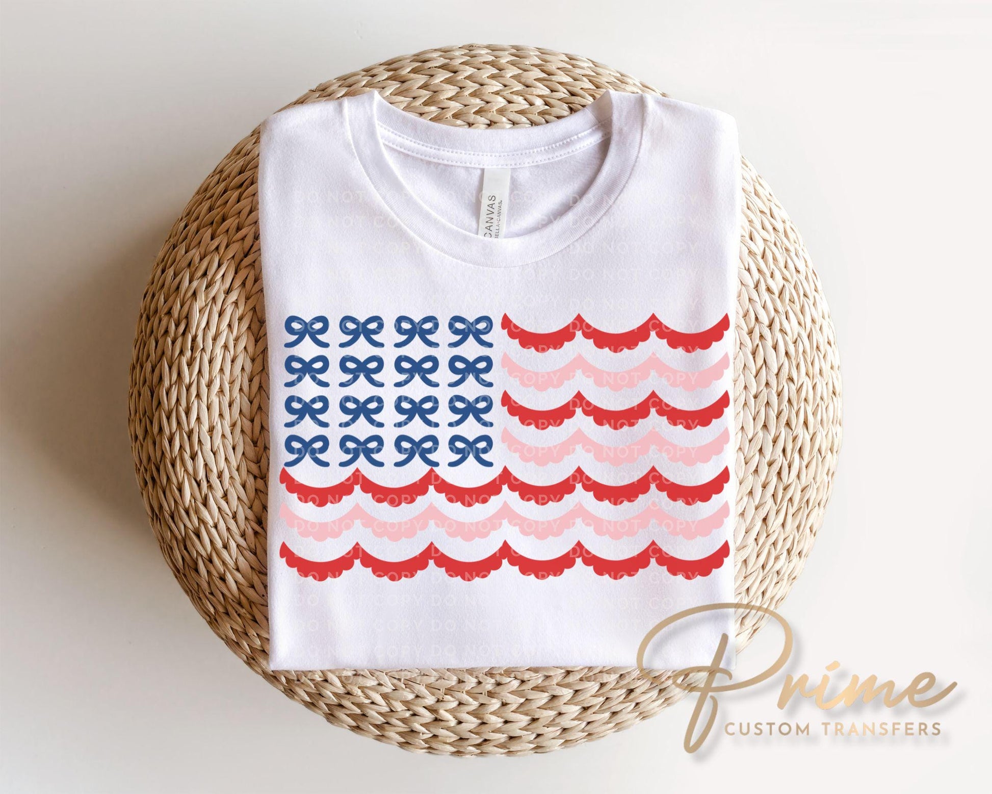 Bow Scalloped American Flag DTF Transfer, Ready to Press, 4th of July Tshirt Design