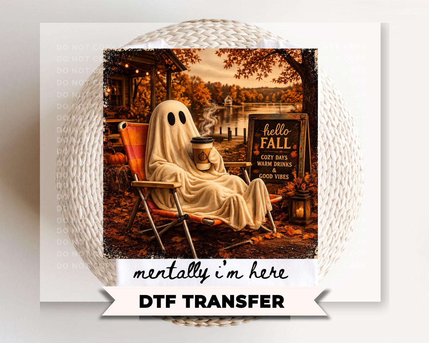 Summerween Ghost DTF Transfer, Mentally I am Here, Trendy Halloween Lover Shirt Design