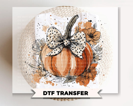 Floral Fall Pumpkin DTF Transfer, Ready to Press, Halloween Tshirt Design